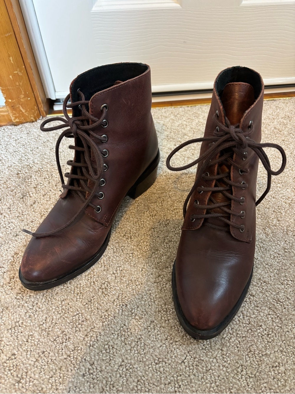 Jeffrey Campbell Women's distressed wine Lace-Up Leather Boots - Picture 6 of 8